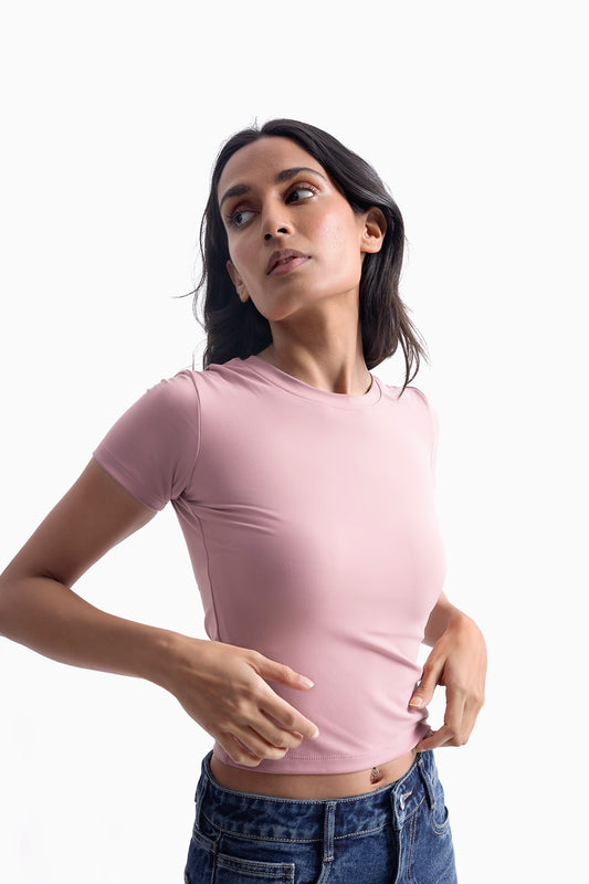 Pink Polyamide Fitted T-Shirt