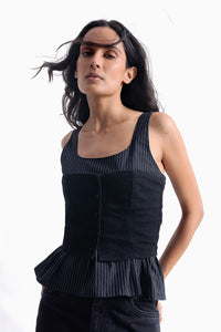 Black Denim Contrast Top