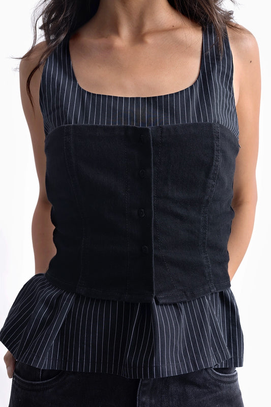 Black Denim Contrast Top