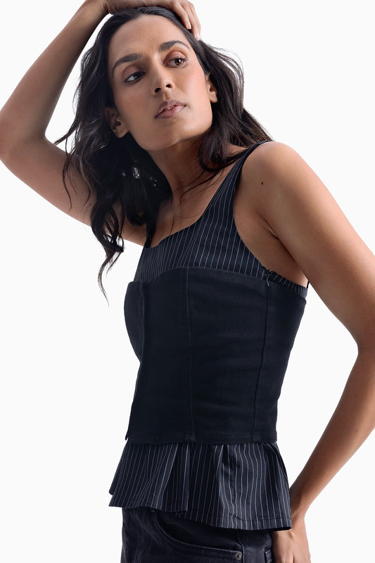 Black Denim Contrast Top