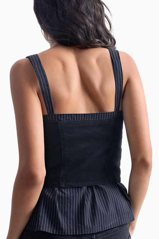 Black Denim Contrast Top