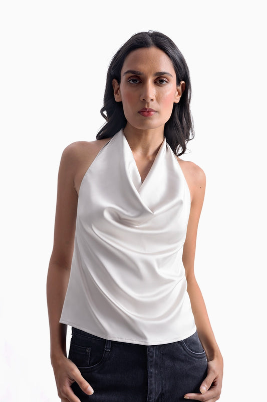 Champagne Satin Cowl Top