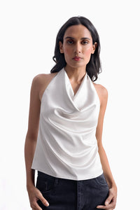 Champagne Satin Cowl Top