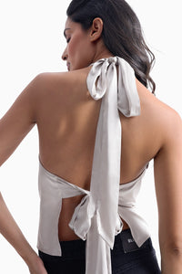 Champagne Satin Cowl Top