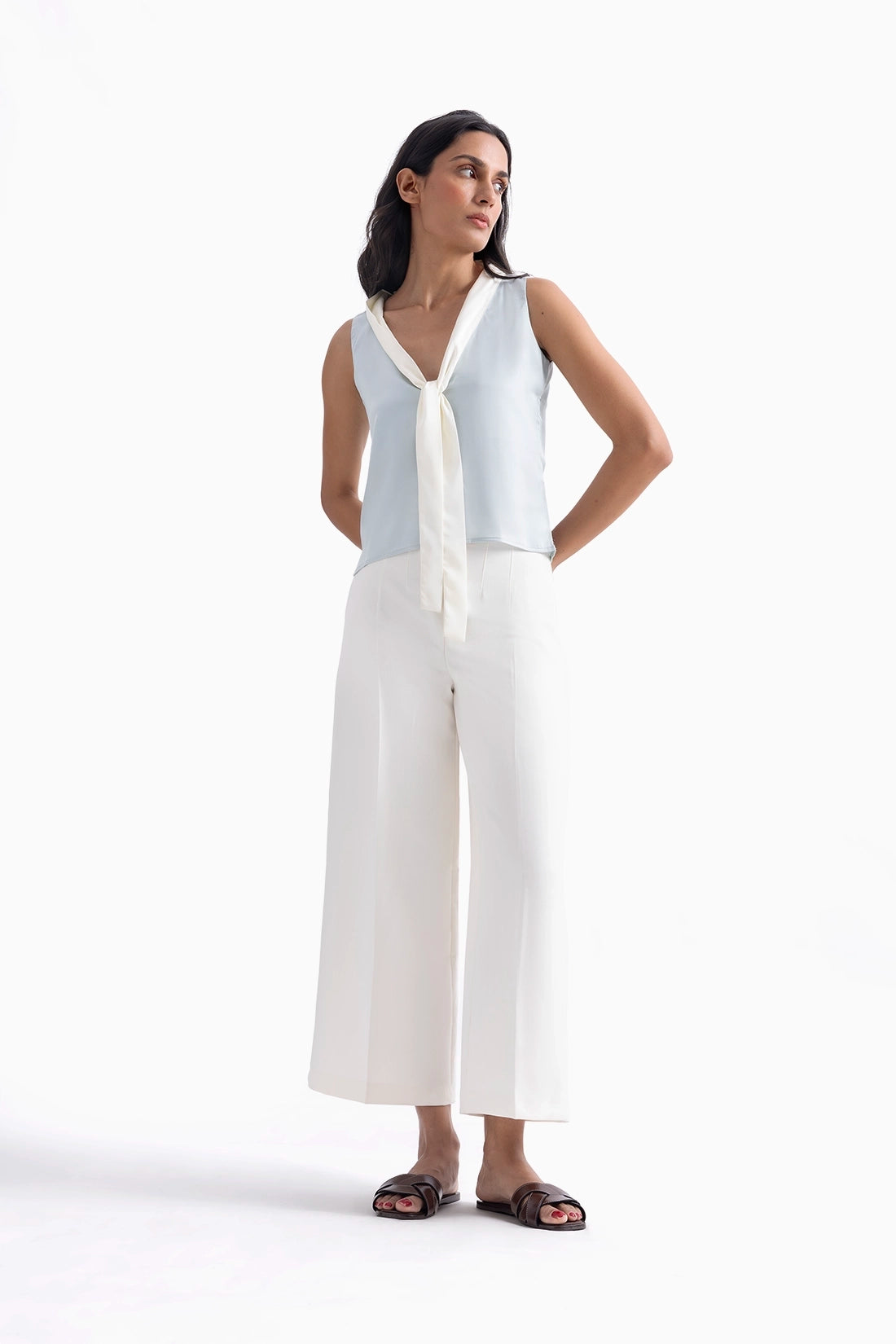 Light Turquoise Contrast Satin Top