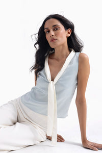 Light Turquoise Contrast Satin Top