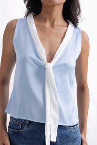 Ice Blue Contrast Satin Top