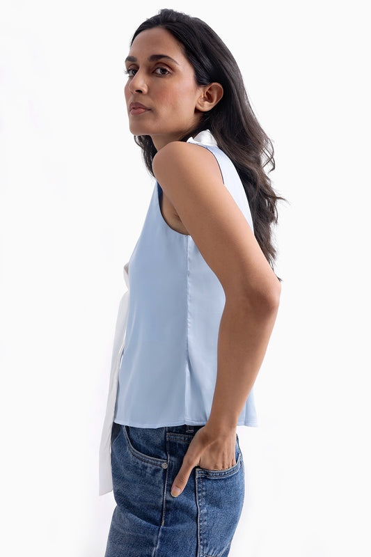 Ice Blue Contrast Satin Top