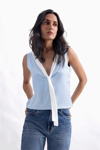 Ice Blue Contrast Satin Top