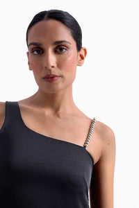 Black Satin Slit Dress