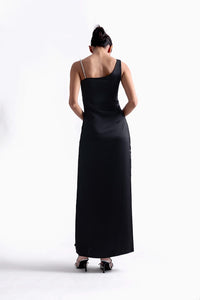 Black Satin Slit Dress