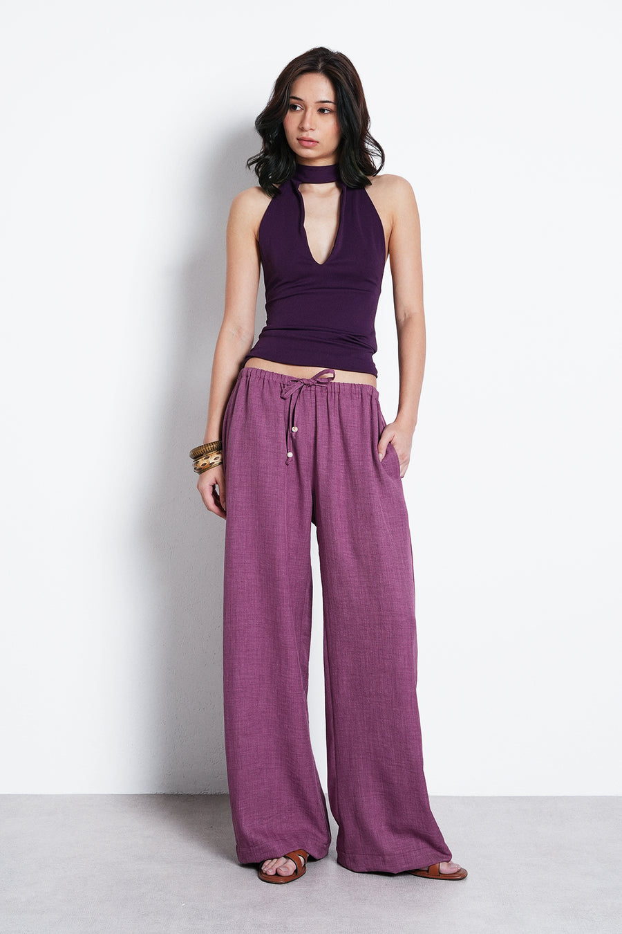 Pull-On Drawstring Trouser- Mauve