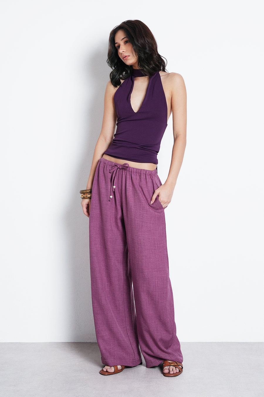 Pull-On Drawstring Trouser- Mauve