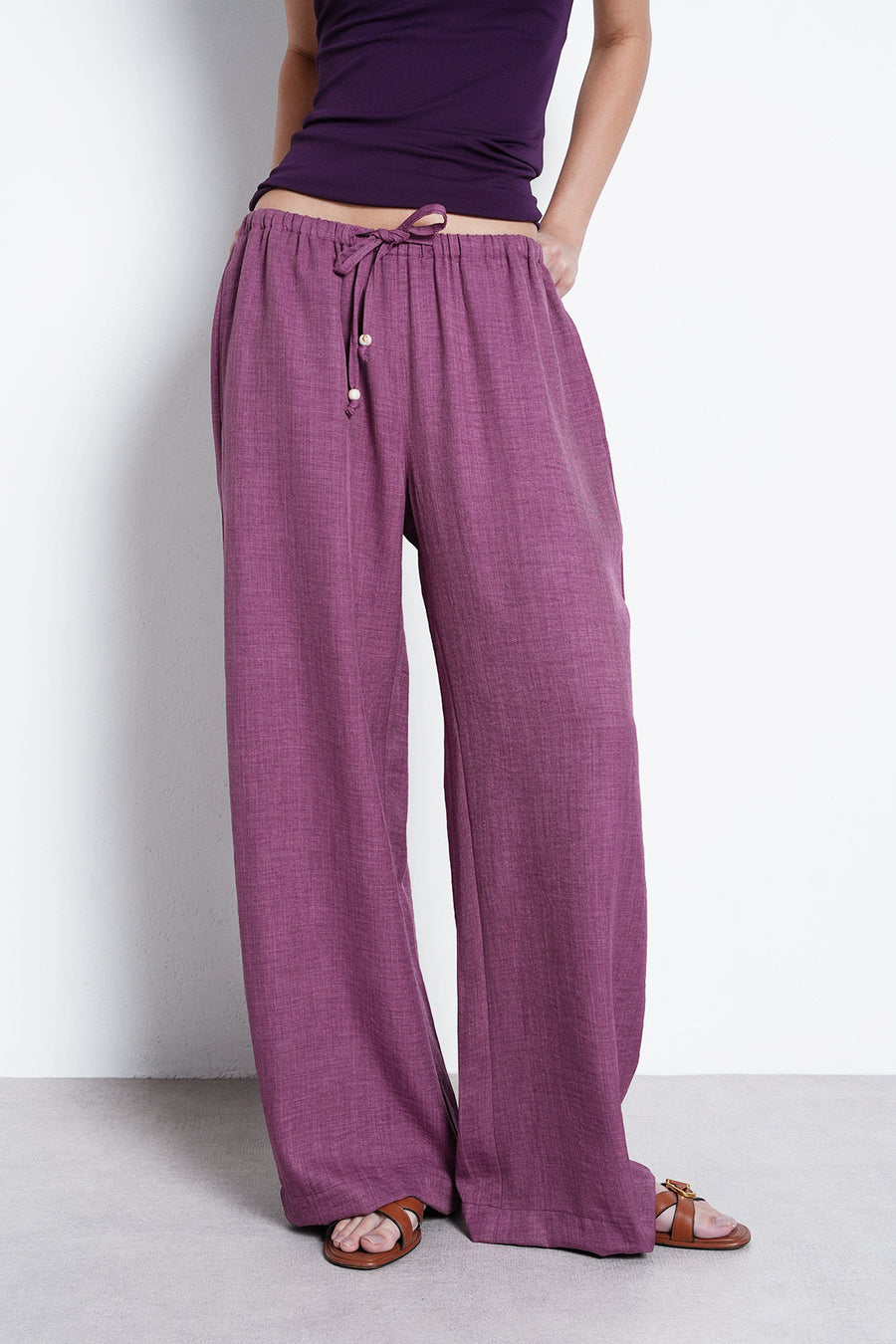 Pull-On Drawstring Trouser- Mauve