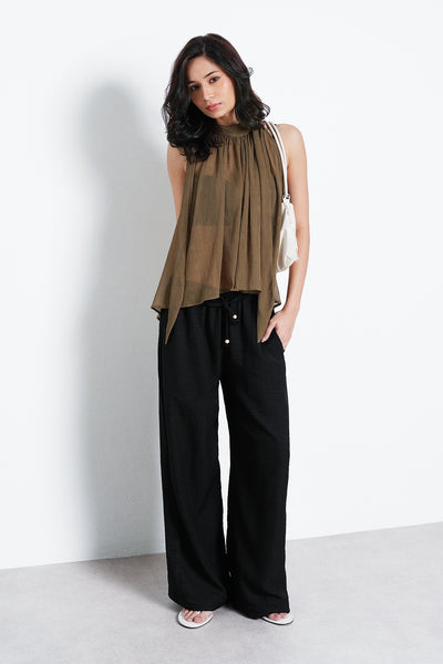 Pull-On Drawstring Trouser- Black