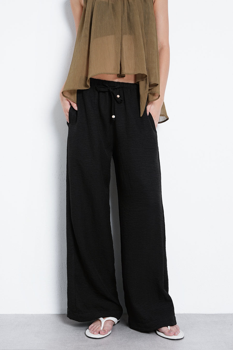 Pull-On Drawstring Trouser- Black