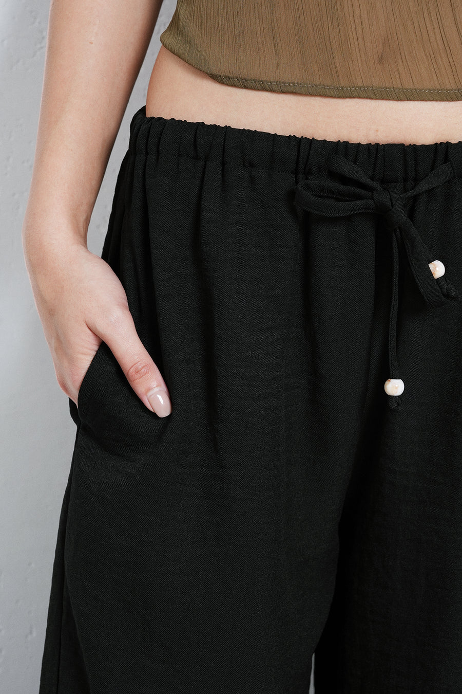 Pull-On Drawstring Trouser- Black