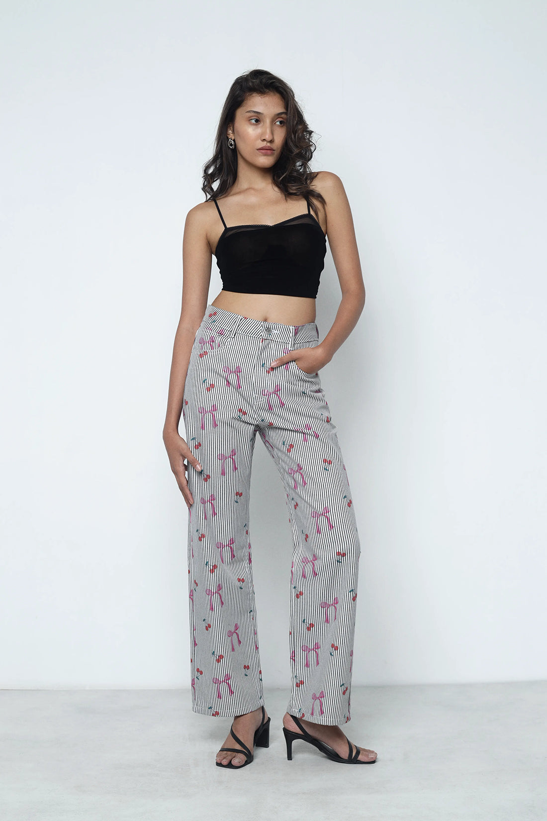 Bow Print Straight Fit Pants