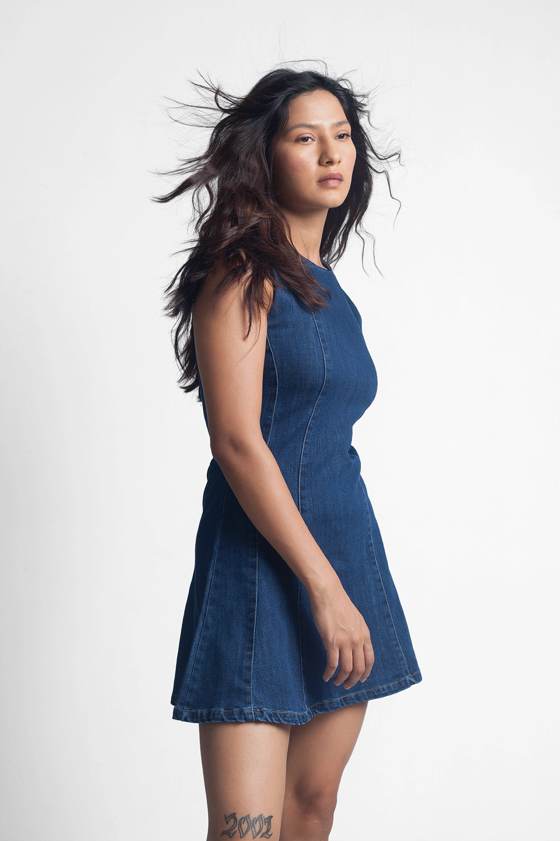 Blue Tailored Flared Denim Dress