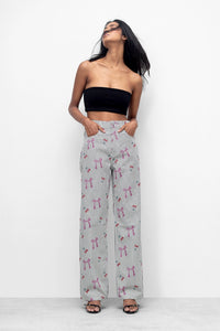 Bow Print Straight Fit Pants