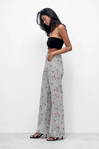 Bow Print Straight Fit Pants