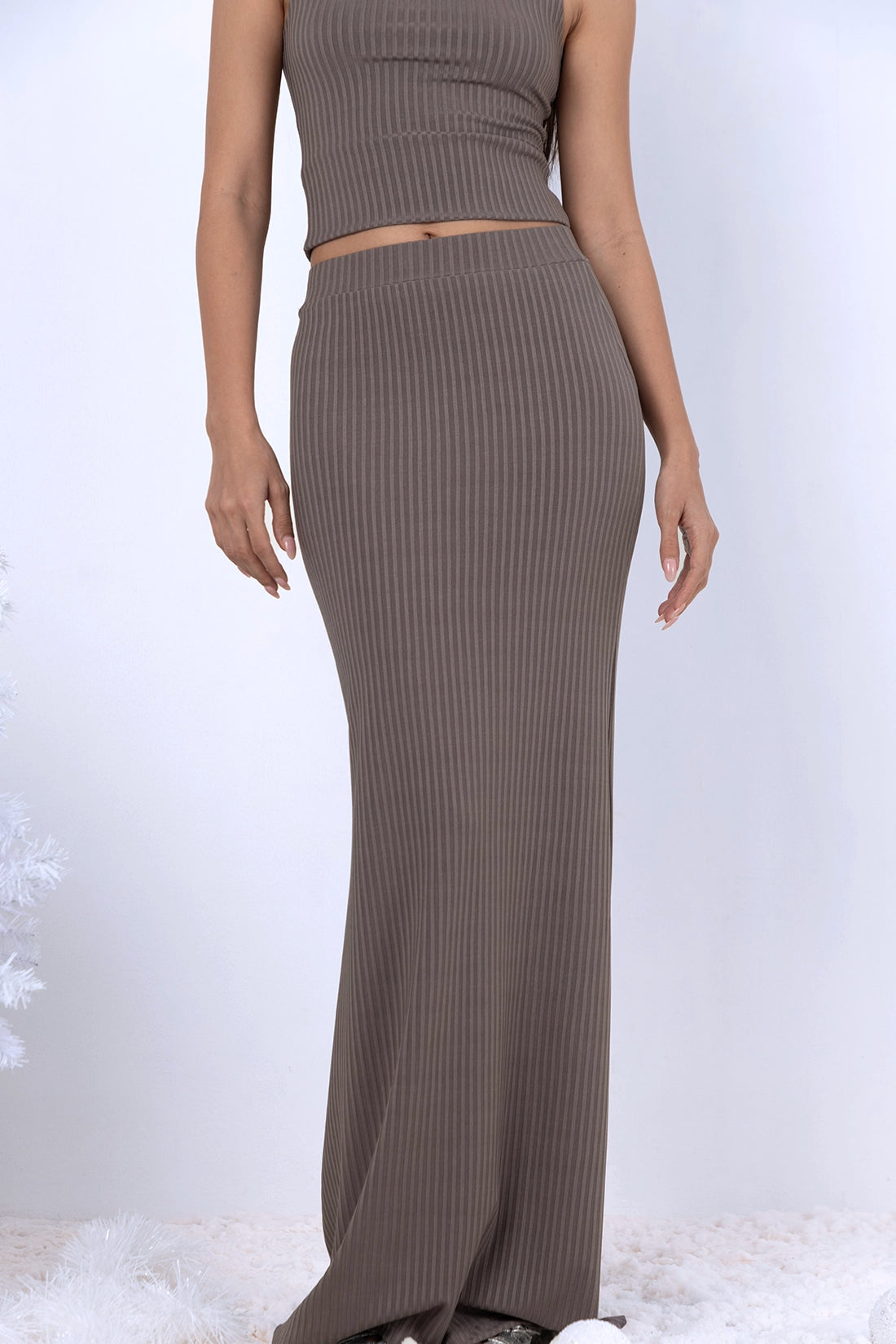 Mocha Ribbed Maxi Set