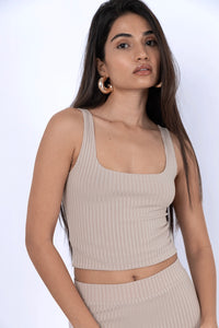 Beige Ribbed Maxi Set