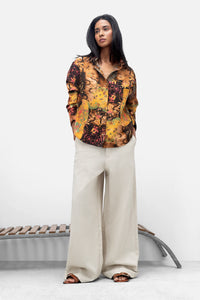 Printed Brown Linen Shirt
