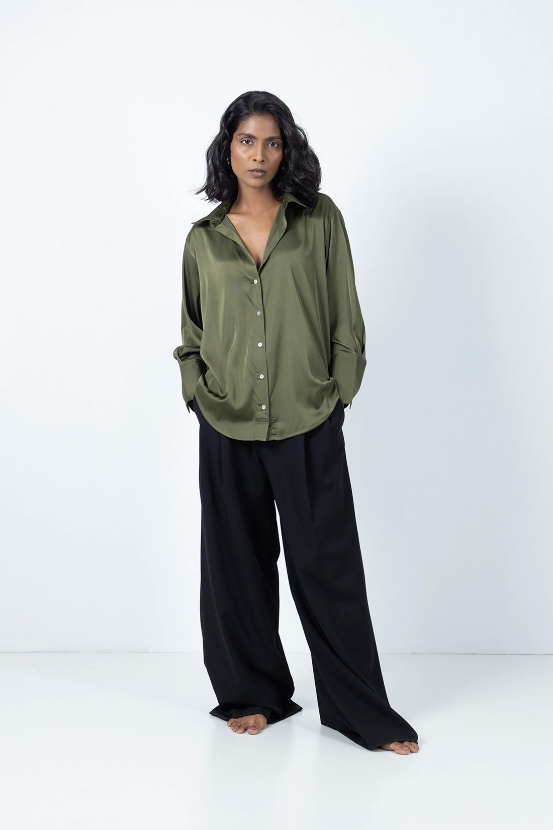 Olive Satin Shirt