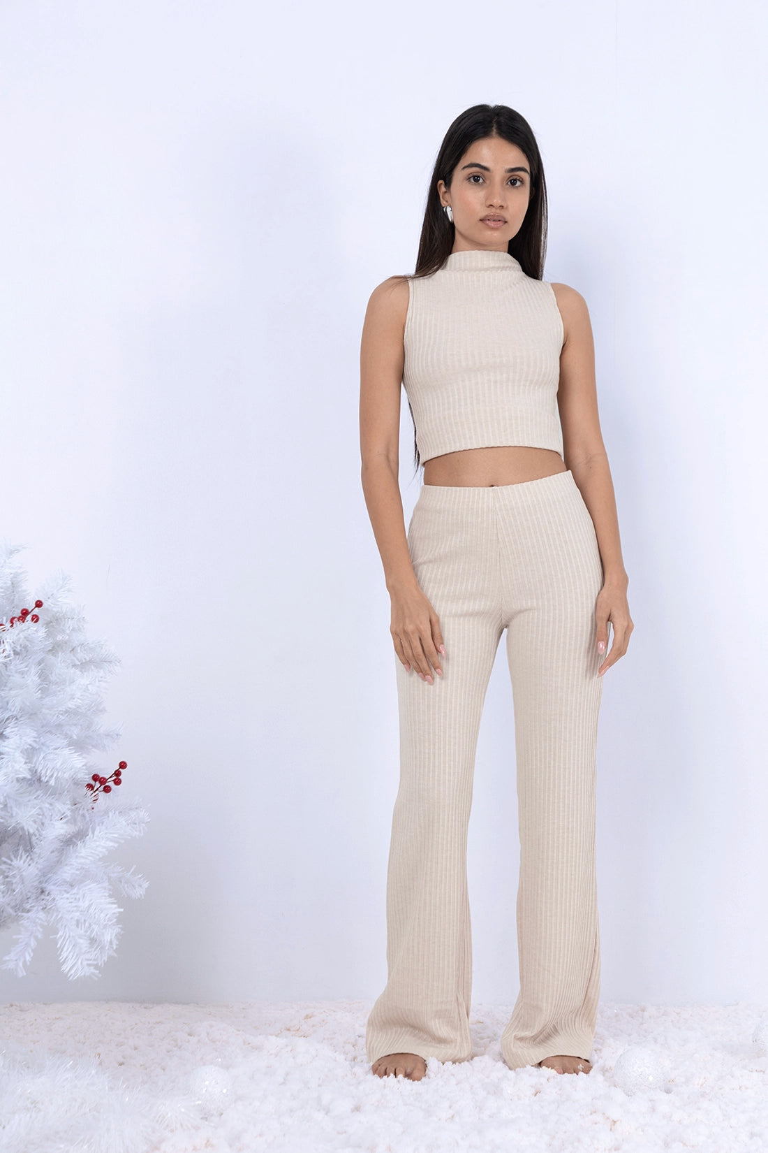 Beige Ribbed Co-ord Set