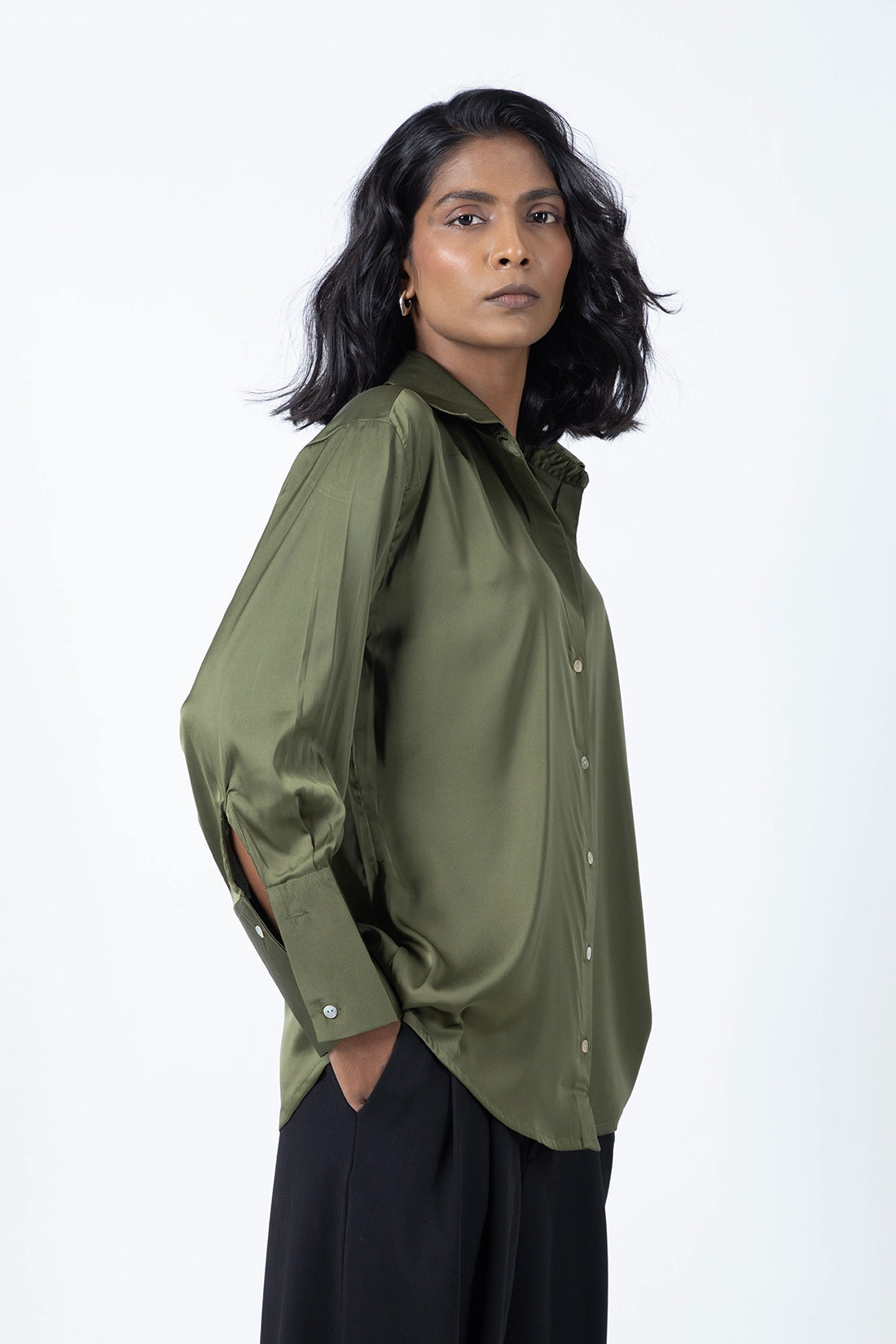 Olive Satin Shirt