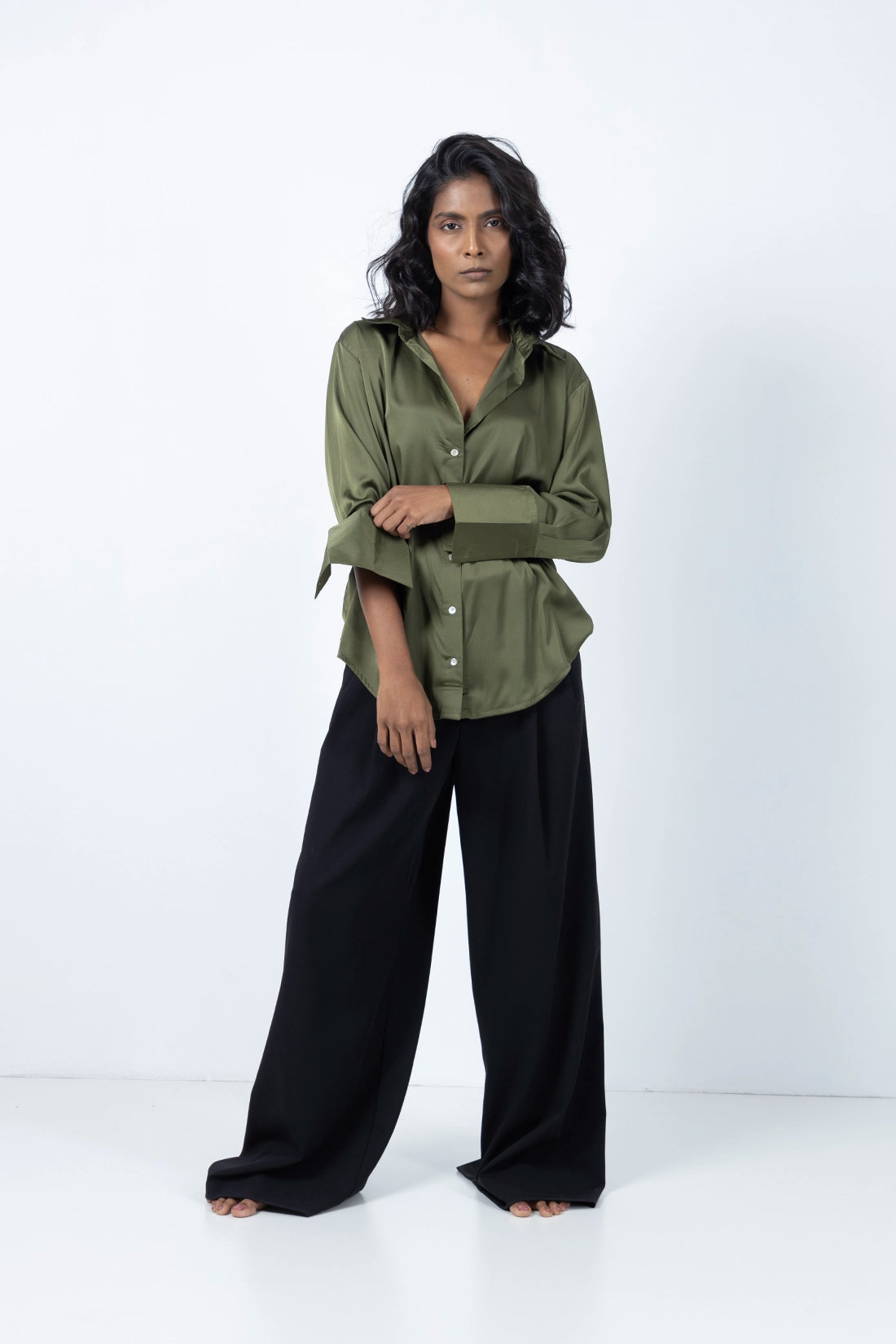 Olive Satin Shirt