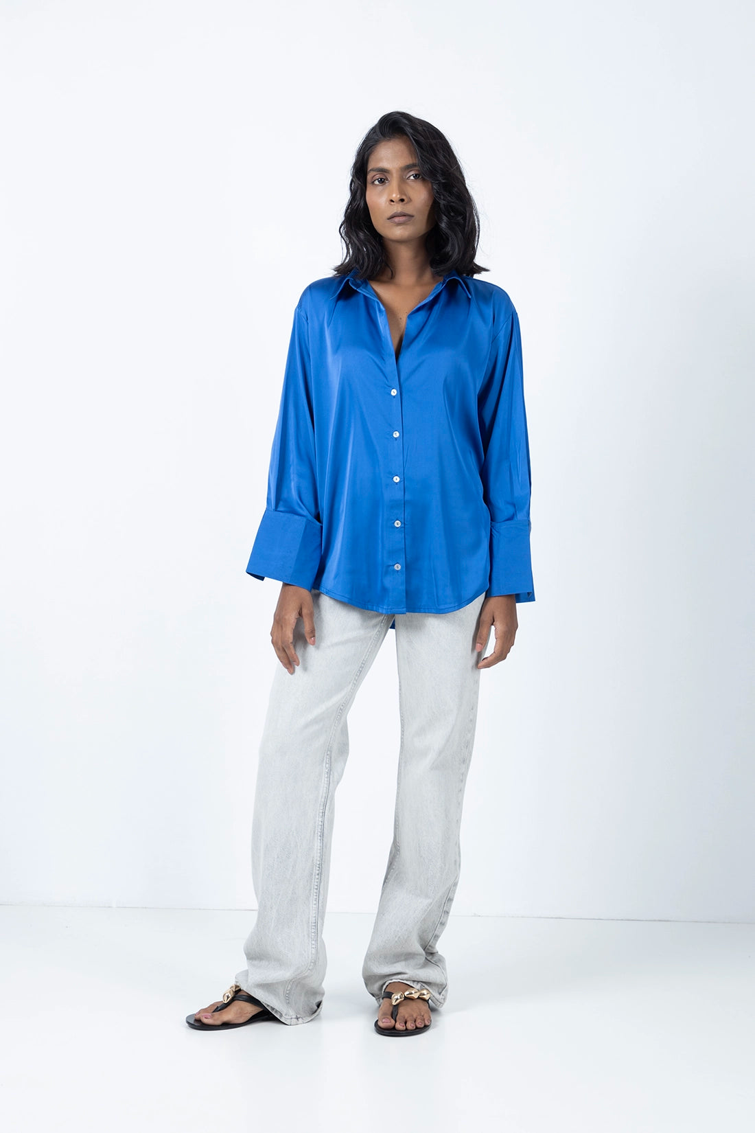 Royal Blue Satin Shirt