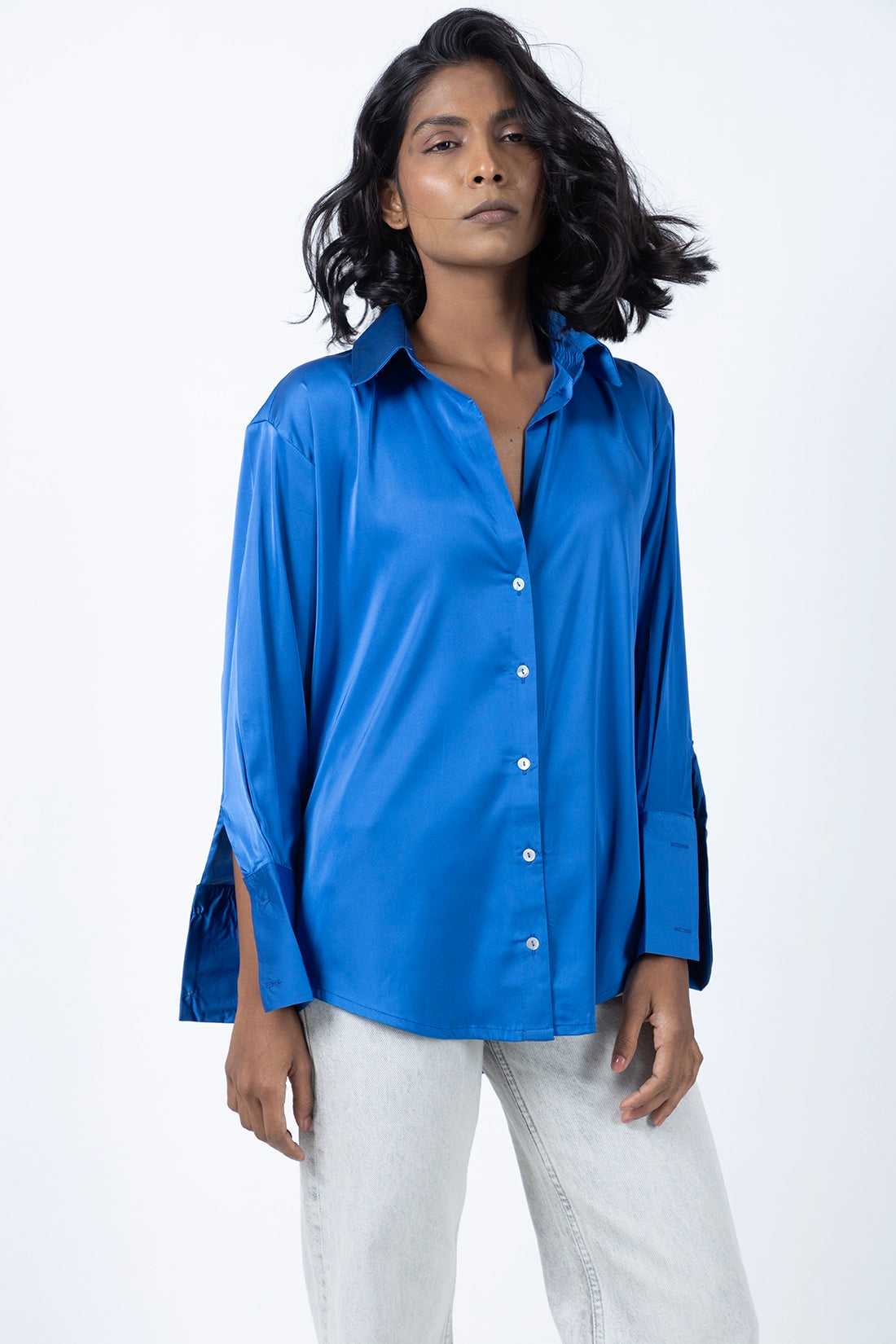 Royal Blue Satin Shirt