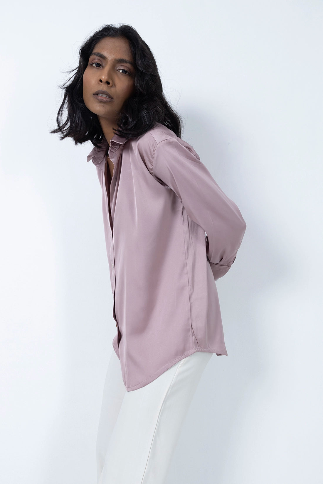 Dusty Pink Satin Shirt