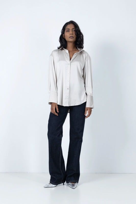 Pearl White Satin Shirt