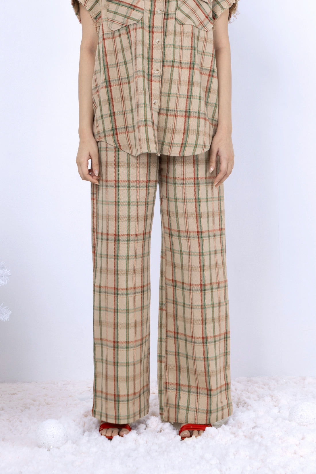 Beige Flannel Pajama Set