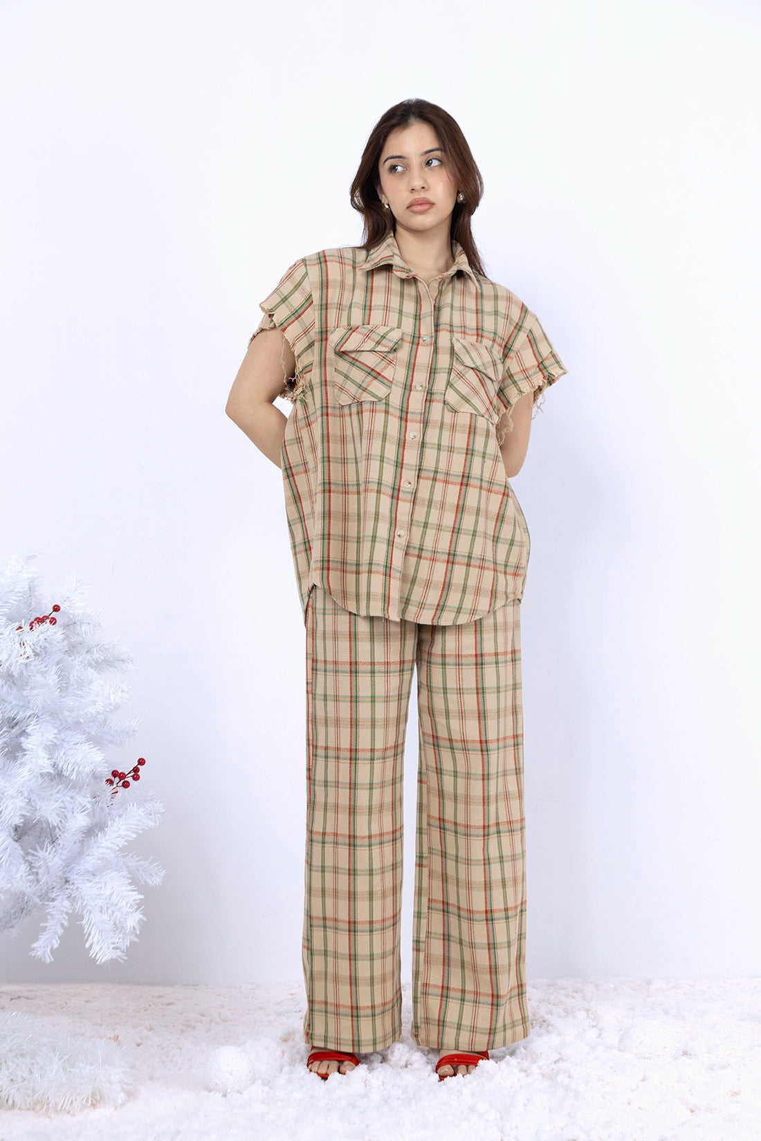 Beige Flannel Pajama Set