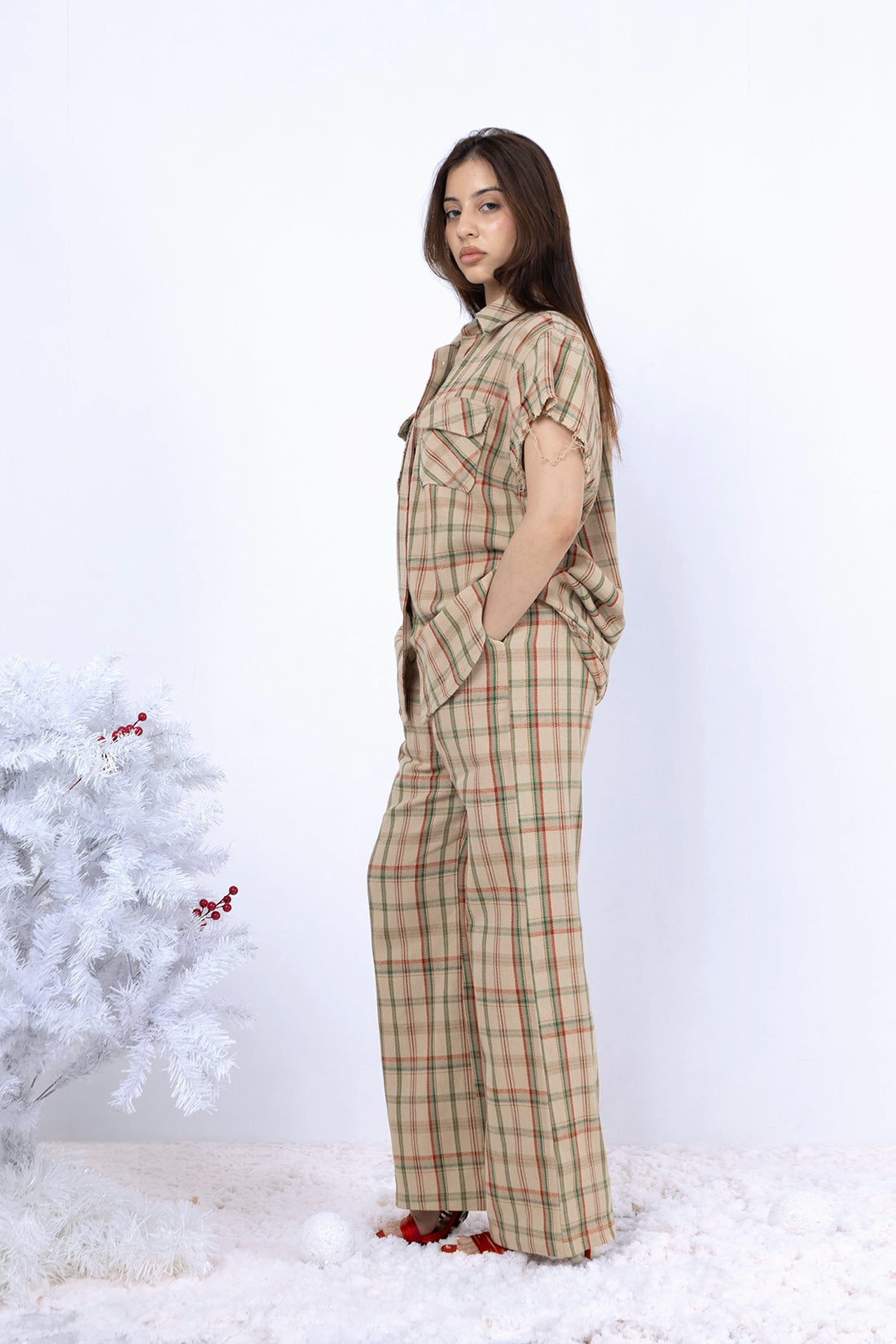 Beige Flannel Pajama Set