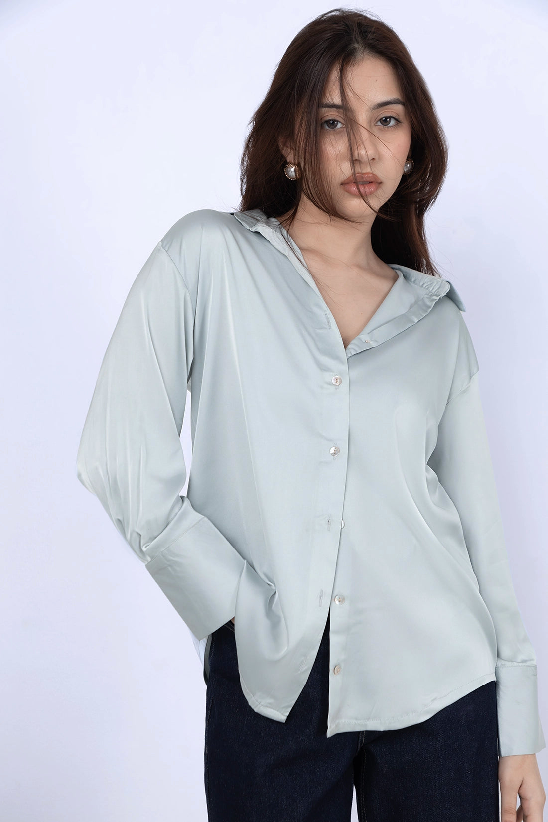 Light Turquoise Satin Shirt