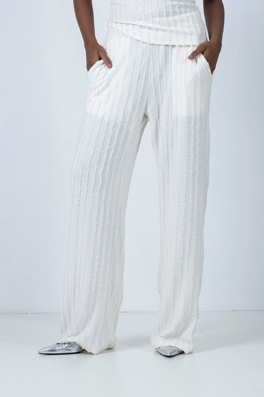 White Trousers with Metallic Thread