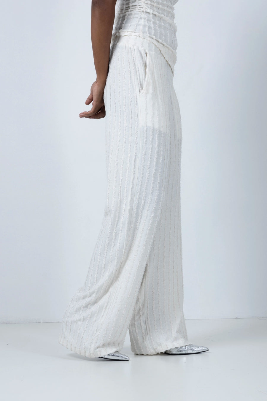 White Trousers with Metallic Thread