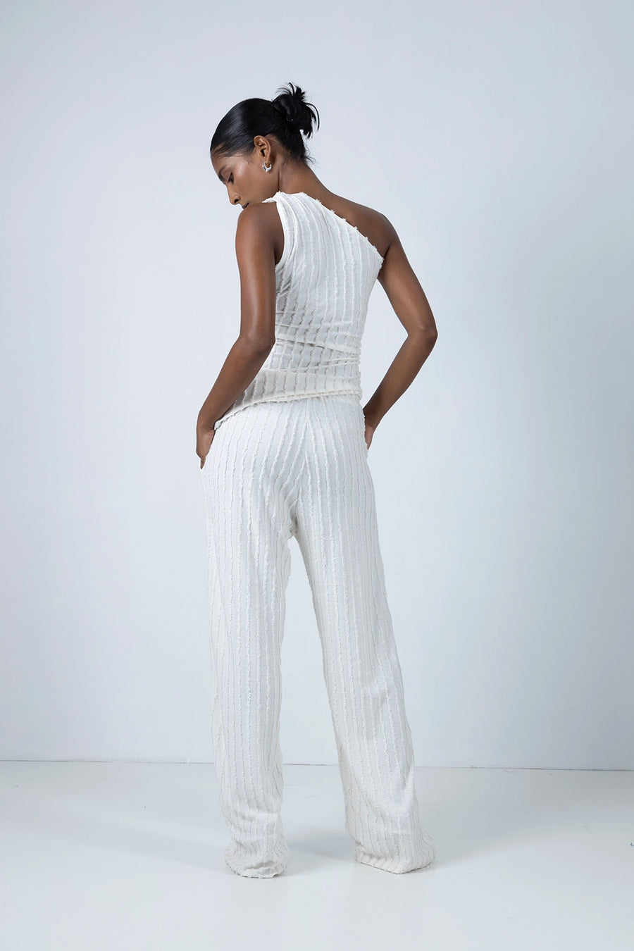 White Trousers with Metallic Thread