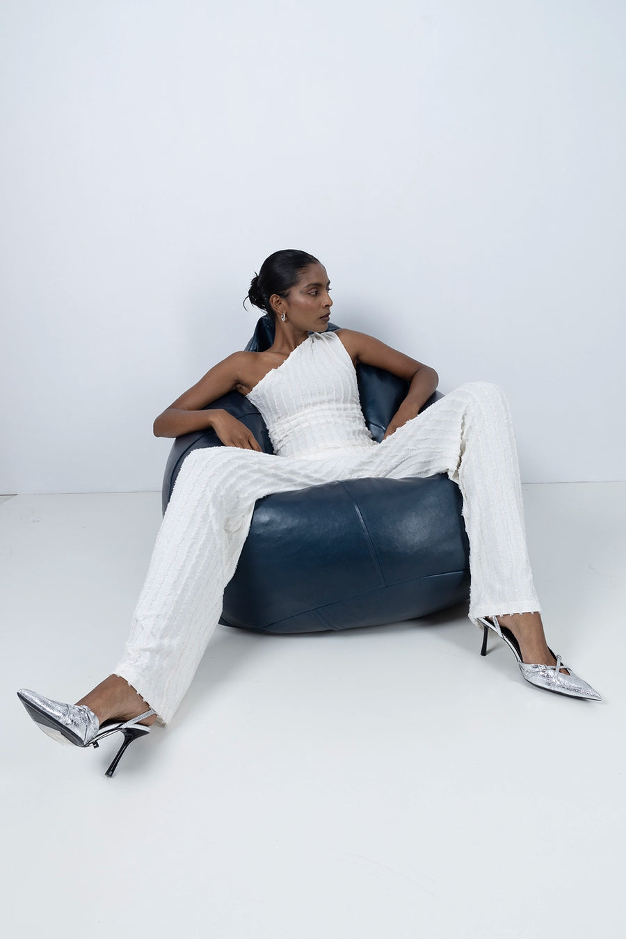 White Trousers with Metallic Thread