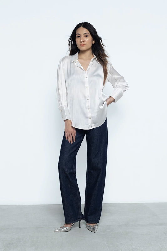 White Metallic Line Satin Shirt