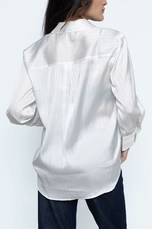 White Metallic Line Satin Shirt