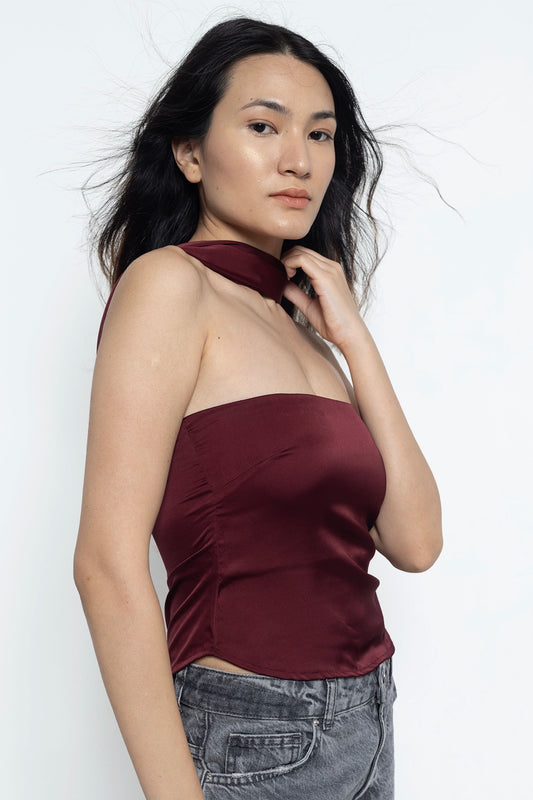 Maroon Choker Satin Top