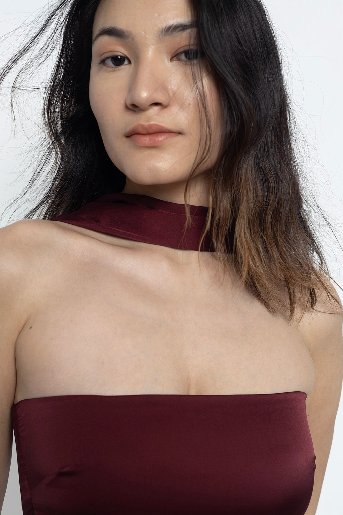 Maroon Choker Satin Top