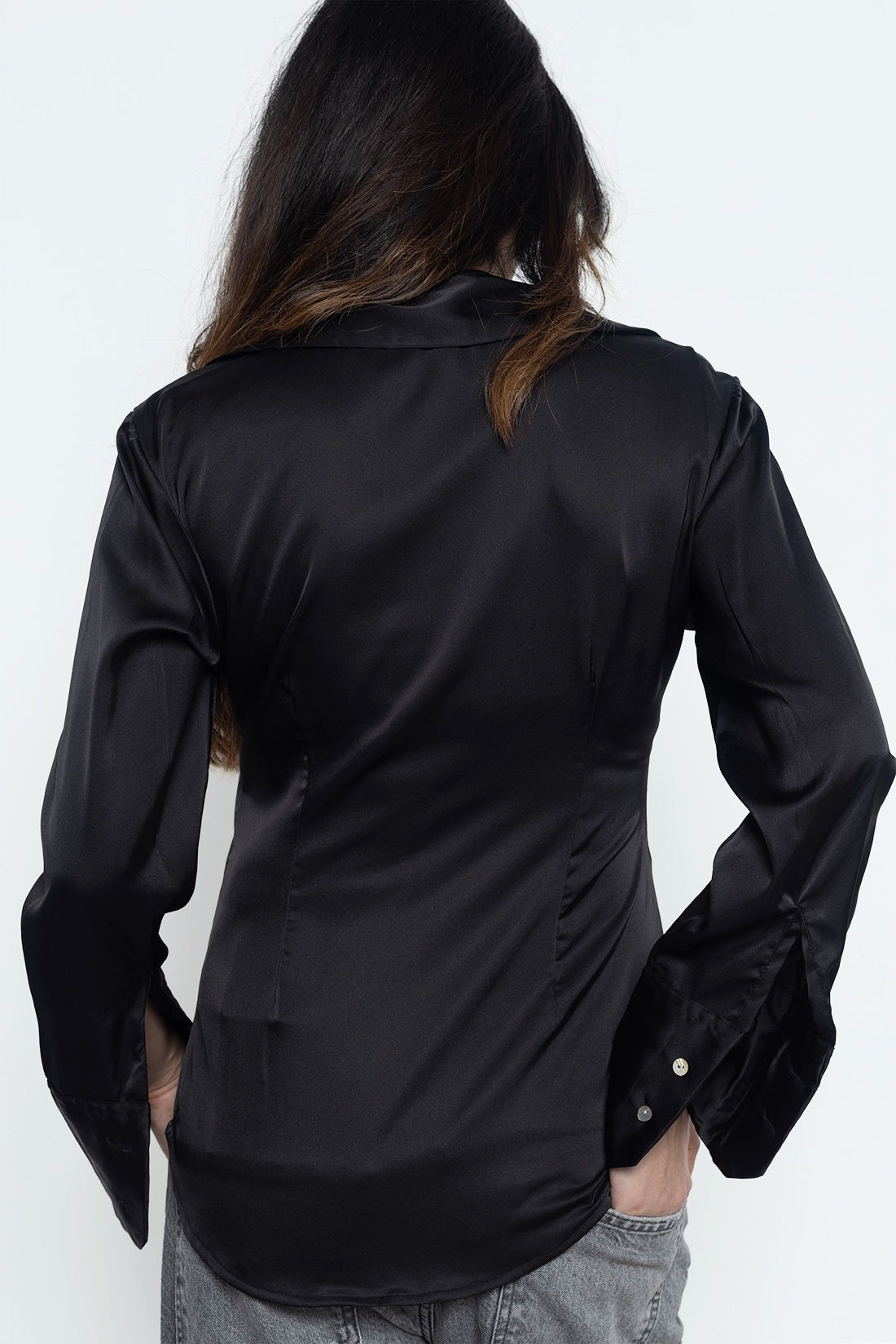 Black Fitted Satin Shirt