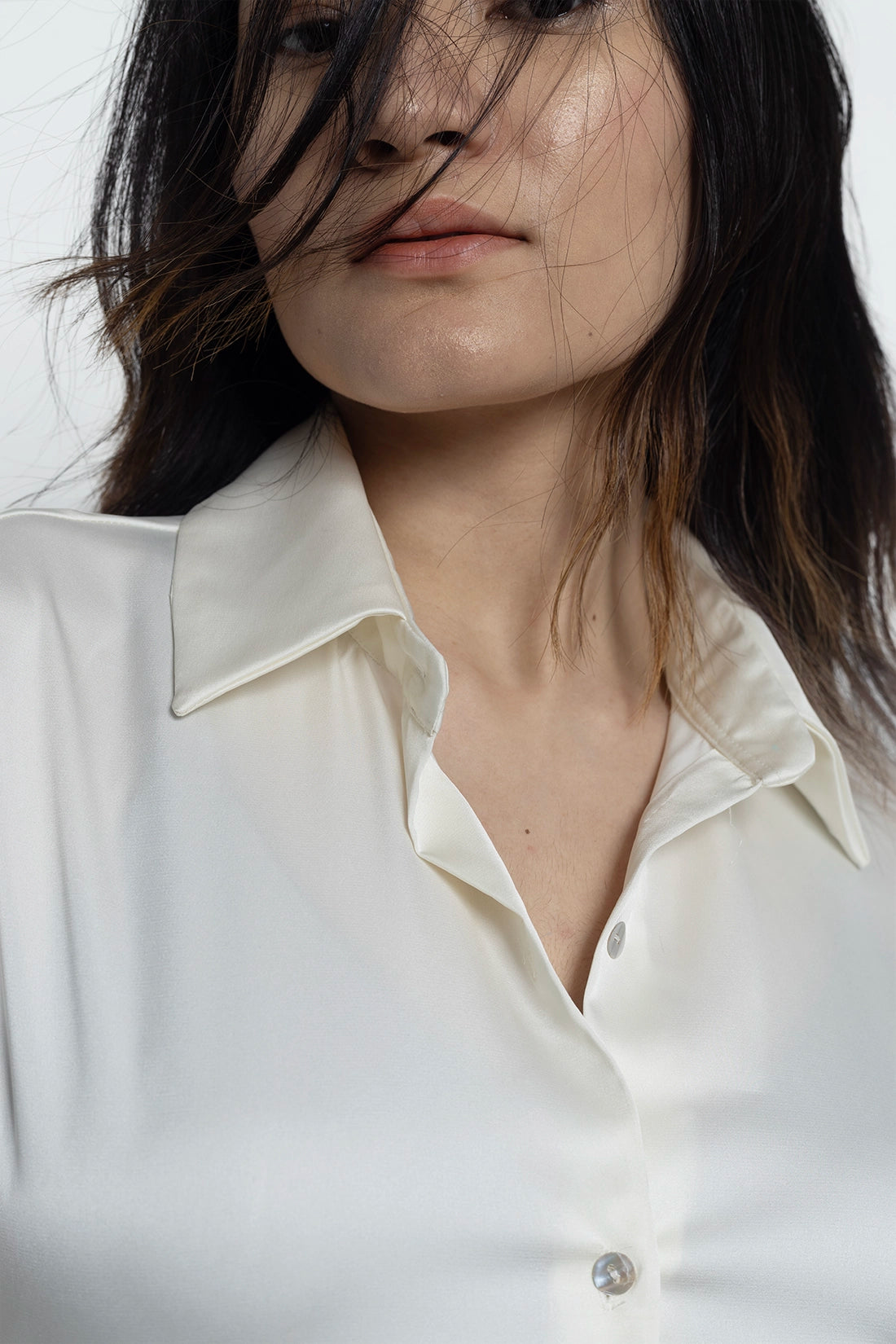 White Fitted Satin Shirt